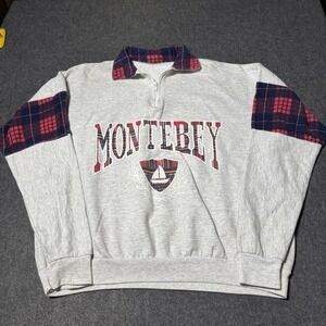 VTG 90s Monterey Plaid 1/4 Zip Pullover Size L 23.5x24.5 Retro Destination Indie